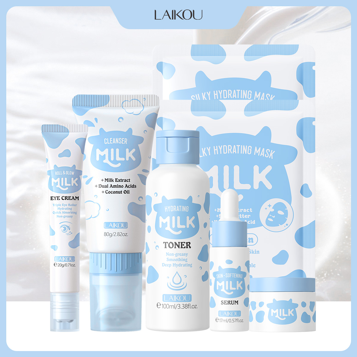 LAIKOU 6点入りミルク保湿スキンケアセット クレンザー - Skincare Glowing のレビューと価格